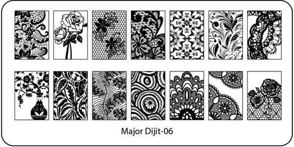 Новое поступление MajorDijit черный цветок кружева ногтей штамповки пластины нержавеющая сталь дизайн ногтей штамп маникюрный шаблон инструменты для ногтей - Цвет: MajorDijit06
