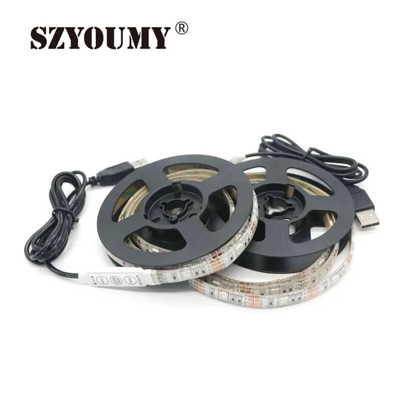 

SZYOUMY Free shipping 5V USB Cable LED Strip Light Lamp SMD3528 2m Christmas Flexible Led Stripe Lights TV Background Lighting