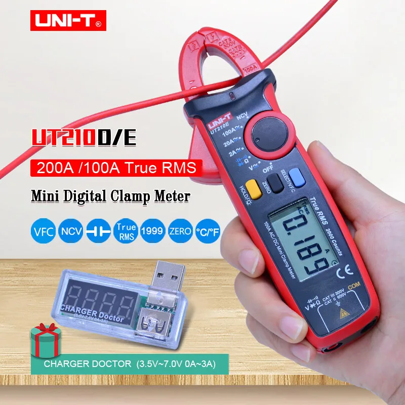 

Digital Clamp Meter UNI-T UT210E UT210D;True RMS Multimeter;AC DC voltage current Capacitance tester+USB voltage current monitor