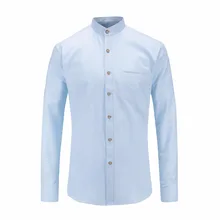 Весенняя Мужская рубашка, однотонная, оксфордская, с длинным рукавом, Chemise Homme, со стоячим воротником, однобортная, формальный Топ, хлопок, приталенная рубашка