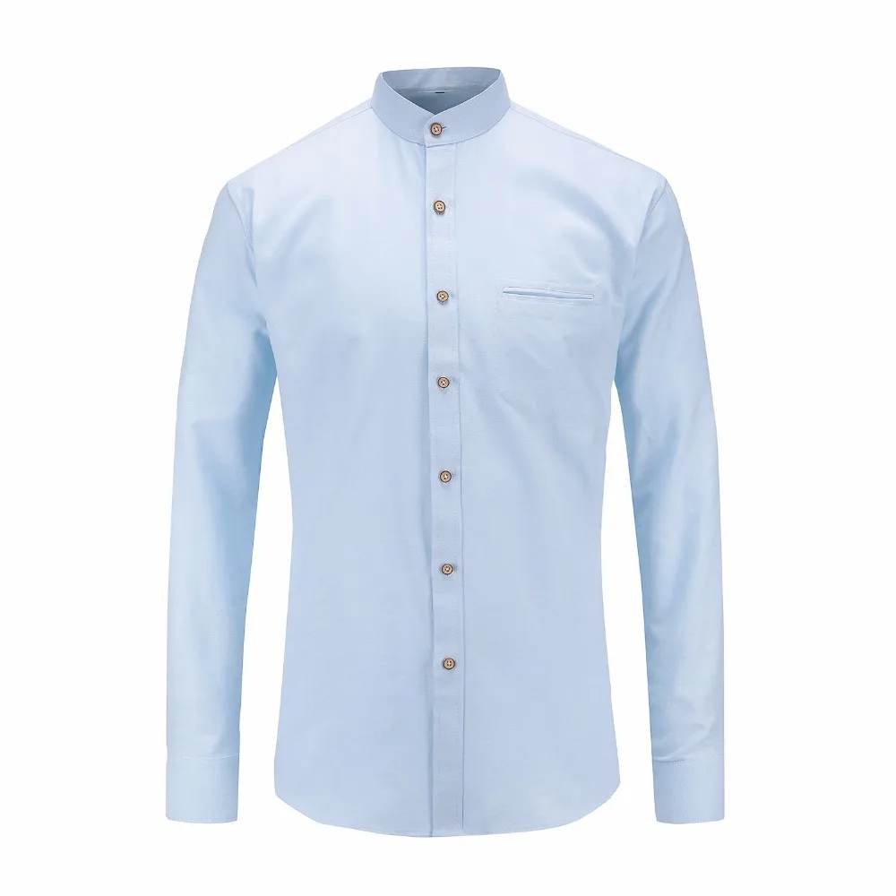 

2019 Spring Men Dress Shirt Solid Oxford Long Sleeve Chemise Homme Stand Collar Single Breasted Formal Top Cotton Slim Fit Shirt