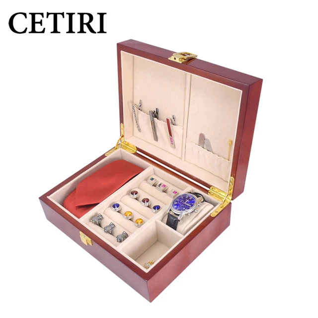 CETIRI Cufflink And Tie Clip Watch Storage Box For Men Luxury Wood