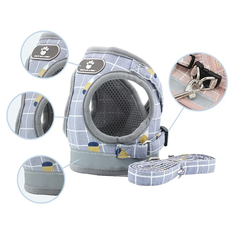 

Fashion Plaid Pet Dog Cat Straps Belt Adjustable Vest Walking Supplies Soft Breathable Collar Dog Suitable For Small Medium Dogs