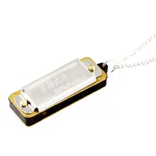 SEWS SWAN Silver Tone Single Row 4 Holes Harmonica Muscial Instrument w Necklace