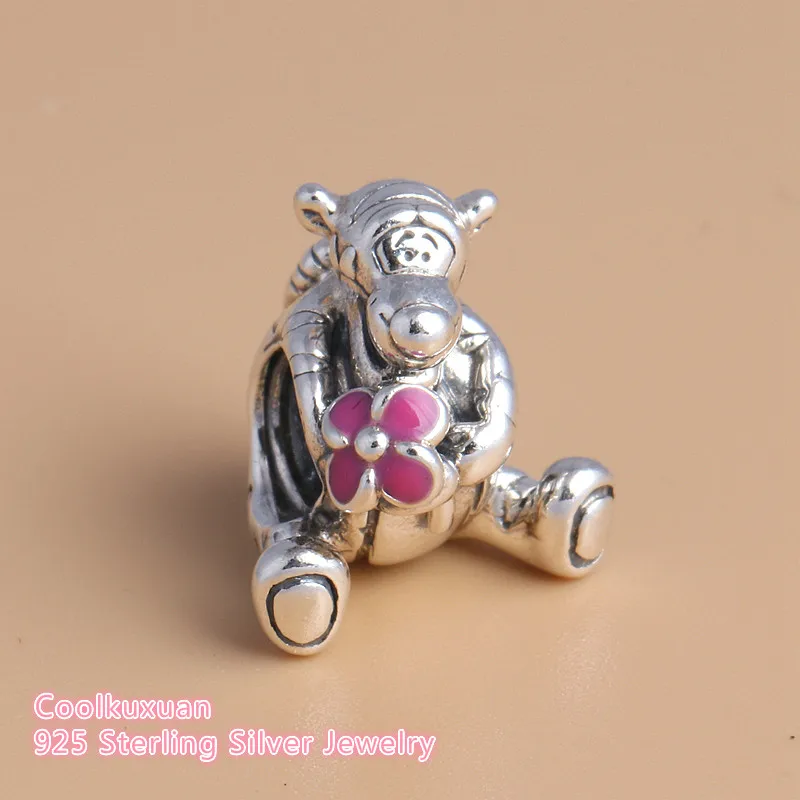 

Fits Original Pandora Bracelets 100% 925 Sterling Silver Tigger Pink Enamel Charm beads 2019 Spring Diy Jewelry Making