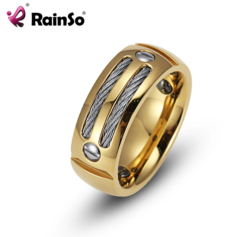 

RainSo Men's Hematite Health Ring Stainless Steel Punk Rock Male Ring With Wire Cubic Zirconia Party Jewelry USA Size OSR-6089