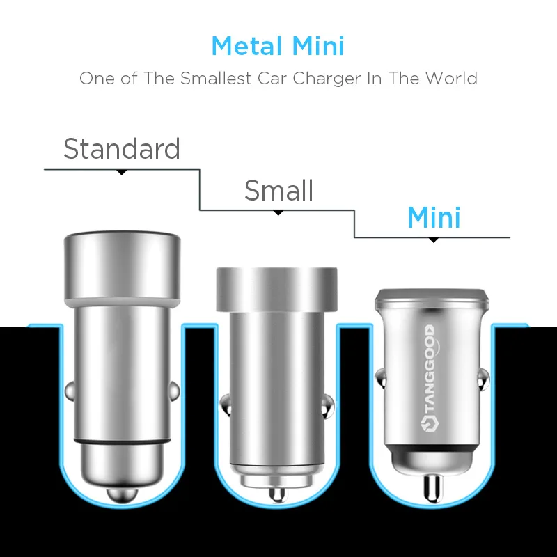 TANGGOOD Dual USB Автомобильное Зарядное устройство мини 4.8A металлический автомобиль