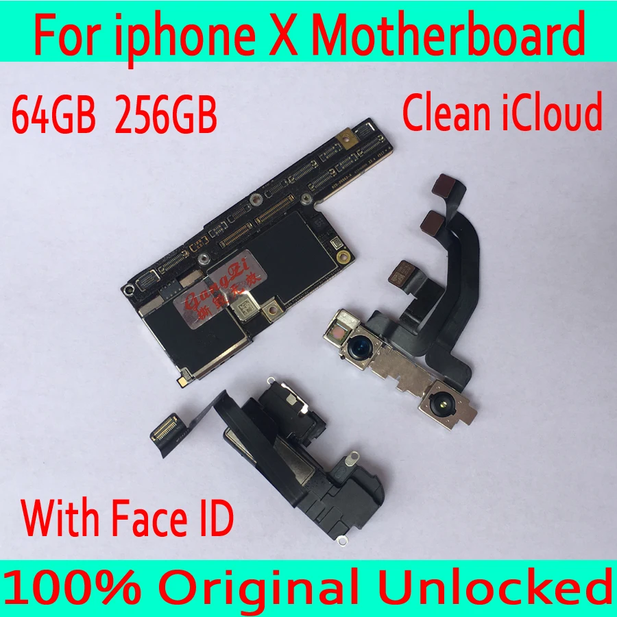 

Clean iCloud for iphone X Motherboard with Face ID 100% Original for iphone X Mainboard unlocked 64GB 256GB With IOS System