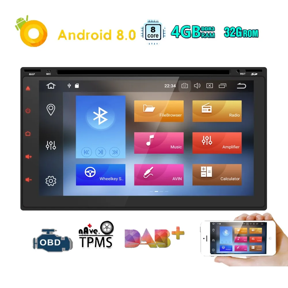 

OctaCore7"2Din Android8.0 4GWIFI 4G+32G Car DVD Radio Multimedia Player DAB+TPMS Universal GPS Navigation autoradio Stereo Audio