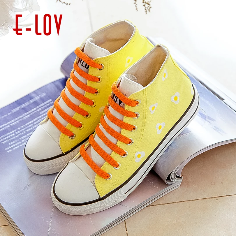 E LOV Women High Top Canvas Shoes Fashion Colorful Graffiti Print