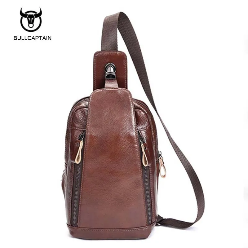 

Bullcaptain Vintage Men's Messenger Bag Belt Decoration Leather Tote Shoulder Bag Men Chest pack Knapsack Sacoche Homme