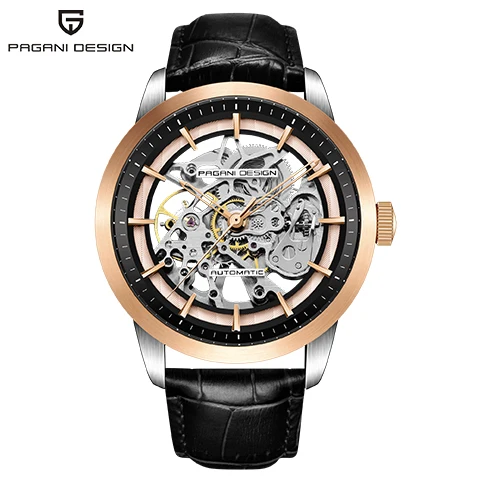 PAGANI Marque Creux кожаный Les loisirs Hommes de Montres De роскошные механические часы Montre homme Nouveau Relogio Masculino - Цвет: black gold