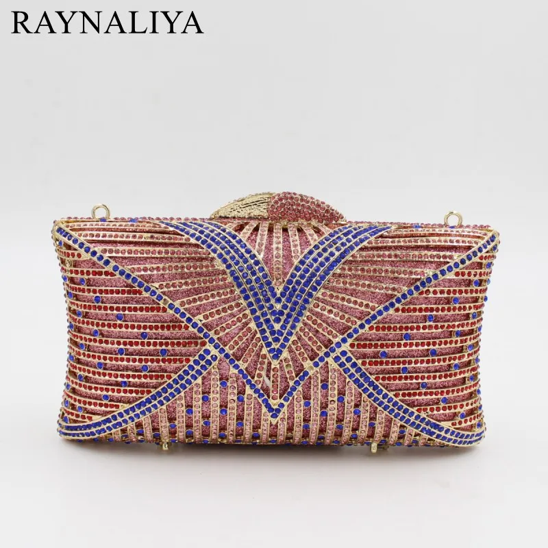 

Wholesale Champagne Blue Diamonds Small Size Crystal Clutch Purse With Strap Embroidery Patterns Evening Bag Smyzh-e0099