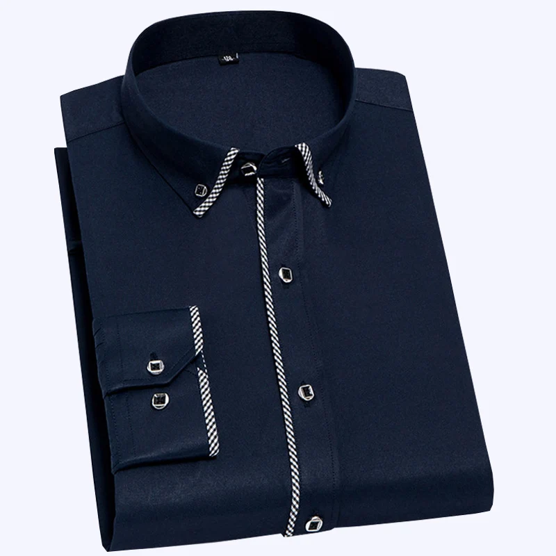 

New Arrival Plaid Rim button down collar long sleeve slim fit easy care good quality solid formal business men dress shirts