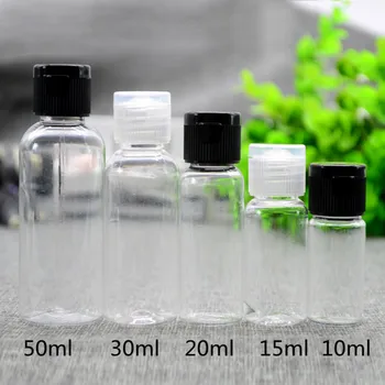 

50pcs 15ml,20ml,30ml,50ml transparent flip top plastic travel set bottles containers, empty PET bottle small cosmetic bottle