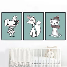 Fashion Fox Bunny Cat Nordic Poster And Prints Wall Art Canvas Painting Wall Pictures For Kids Bedroom Baby Girl Room Home Decor