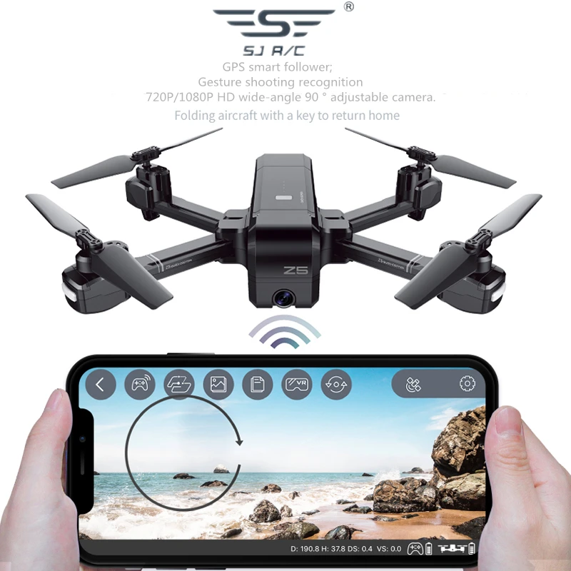 Квадрокоптер SJRC Z5 gps Дрон с камерой 720 P/1080 P 2 4G/5G Wi-Fi FPV высота удержания Следуйте за