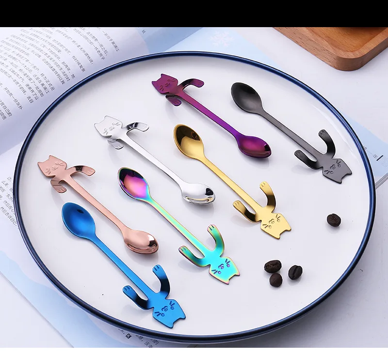 

4pcs Stainless Steel Mini Cat Kitten Spoons for Coffee Tea Dessert Drink Mixing Milkshake Spoon Tableware Set Kitchen Supplies