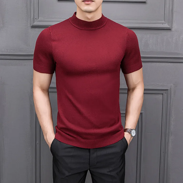 MRMT, брендовая Новая Осенняя мужская футболка, чистый цвет, полувысокий воротник, вязаный мужской свитер с коротким рукавом, топы