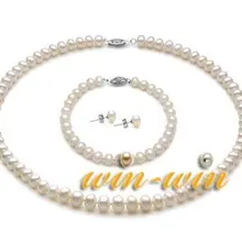 Комплект ювелирных изделий из натурального пресноводного жемчуга белого цвета, 7-8 мм жемчужное ожерелье/браслет/серьги, Модный свадебный комплект ювелирных изделий