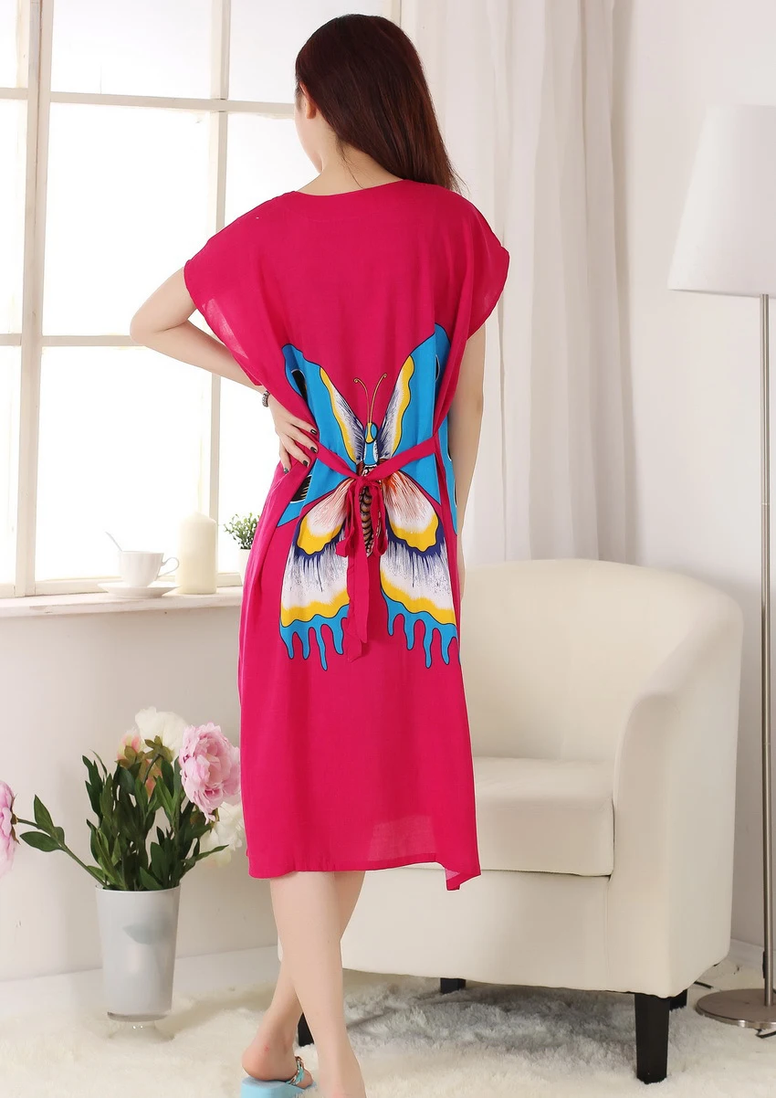 Горячая новинка, модная Хлопковая пижама с принтом бабочки, женская одежда с короткими рукавами, халат, сексуальная женская ночная сорочка, ночная рубашка, один размер 012104