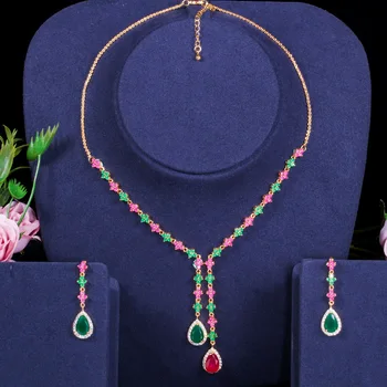 

Top Quality Necklace Sets for Women Cubic Zircon Water Drop Earring and Necklace Luxury Gold and Silver Bridal Jewelry Sets