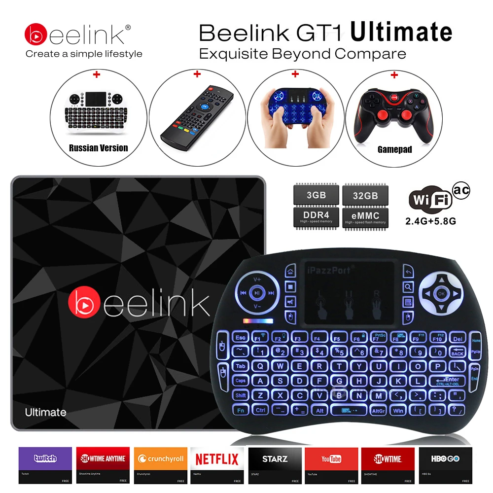 Beelink GT1 Ultimate ТВ коробка 3g 32G Amlogic S912 Octa Core Процессор DDR4 2,4G + 5,8G двухъядерный процессор Wi-Fi Android 7,1 Декодер каналов кабельного телевидения