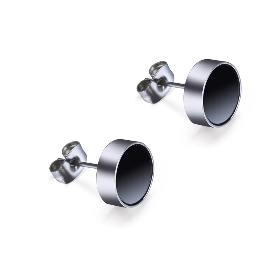 

100% Pure Titanium New Round Shape Silver Color with Black and Write Ceramics Stud Earrings for Women Fashion Jewelry