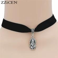 Новые индийские винтажные буддийские аксессуары старинный серебряный Слон подвеска Ганеша черный Чокер Ожерелье Личность индуистские ювелирные изделия