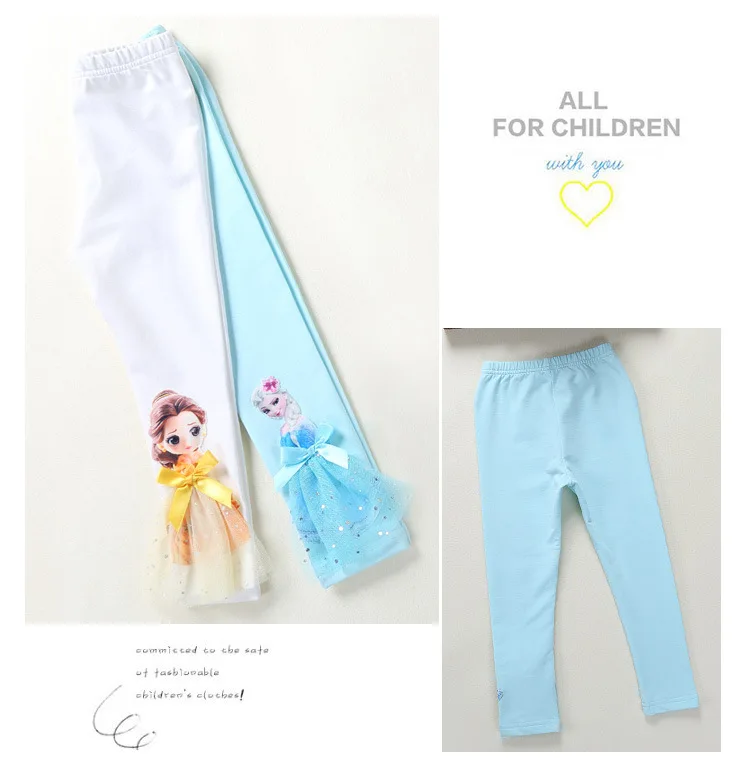 Cute Girl Elsa Anna Cartoon Trousers Kids Anime Leggings Colorful Long Pants 3D Princess Doll Legging Children Clothing