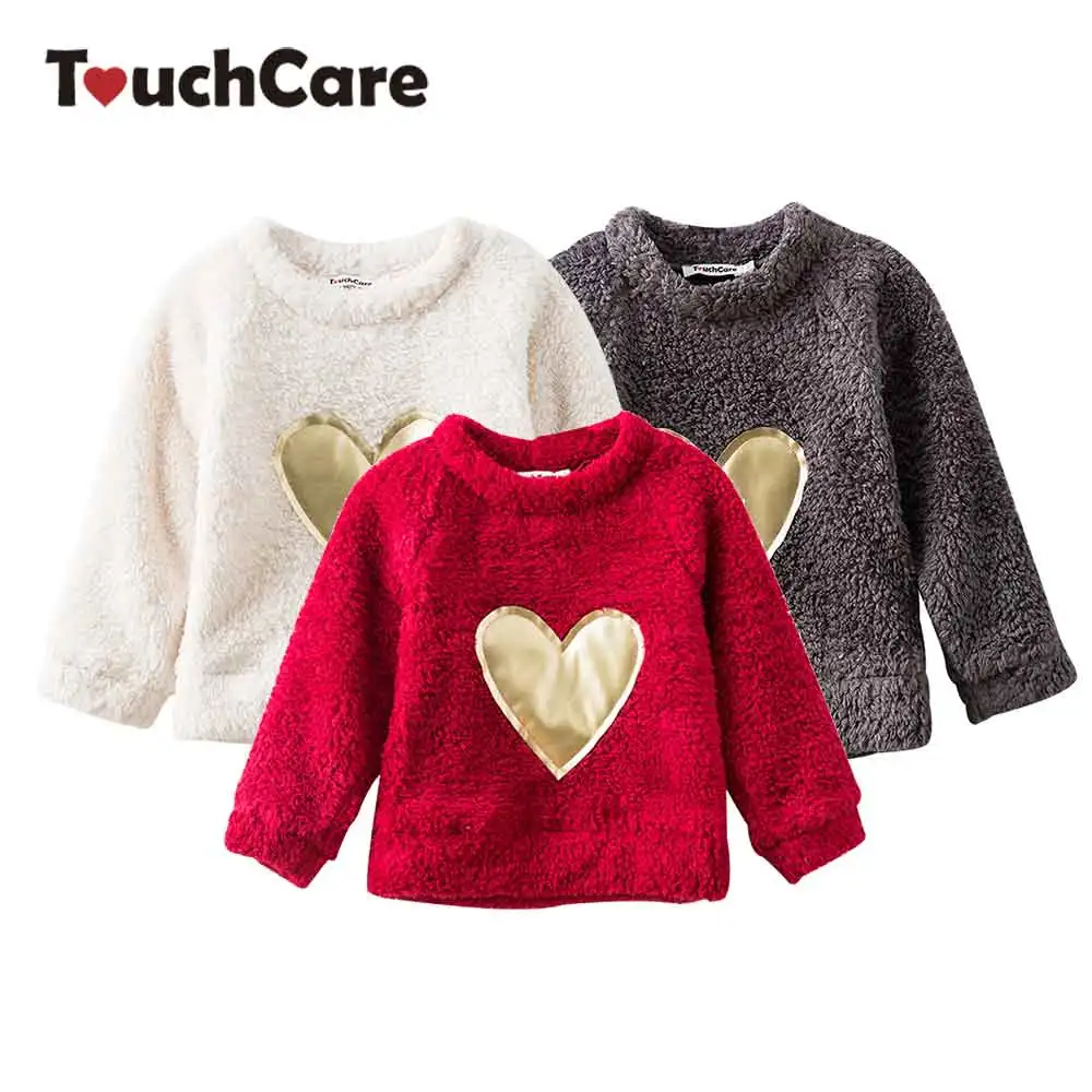 

Baby Girl Fleece Sweater Heart Appliques Girls Blouse Fleece Girl's Top Soft Cotton Children Sweaters Spring Children Clothes