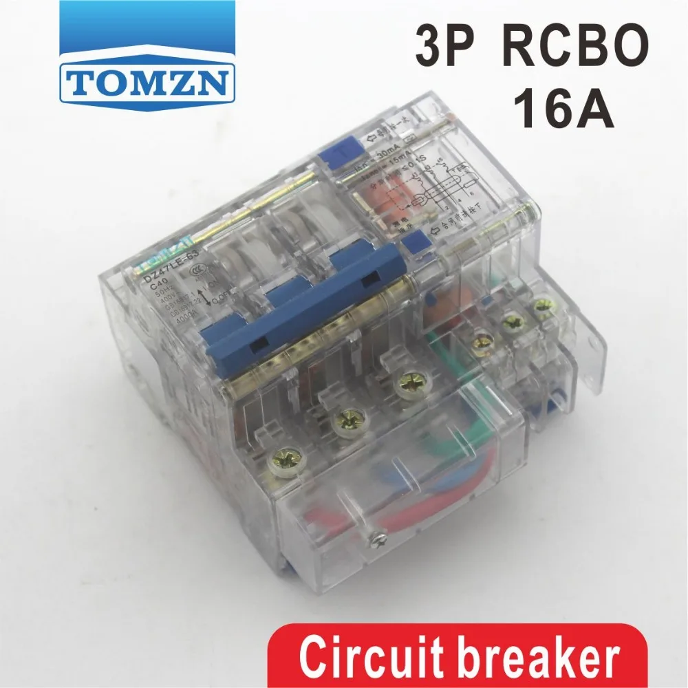 

Transparent DZ47LE 3P 16A 400V~ 50HZ/60HZ Residual current Circuit breaker with over current and Leakage protection RCBO