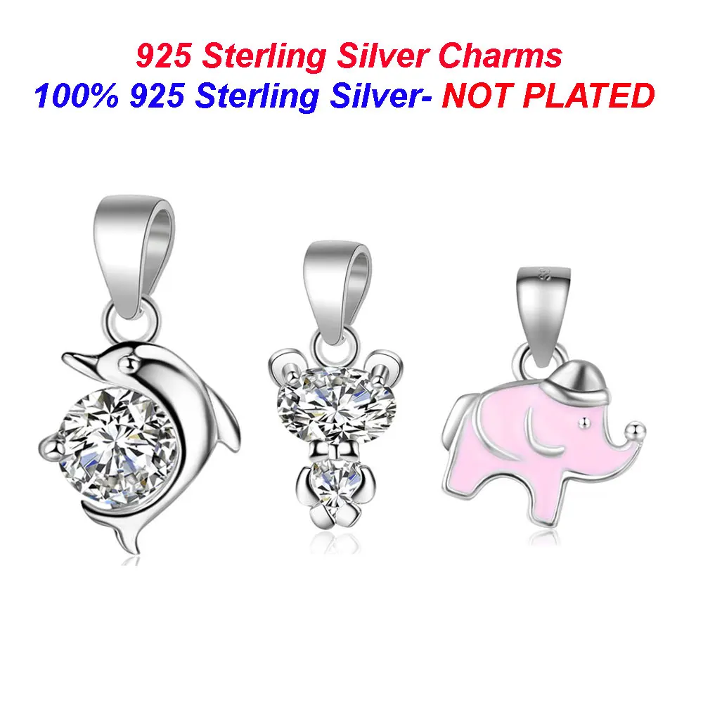 

100% 925 Sterling Silver Dolphin Pendant Charm Crystal Bear Necklace Charm Vnistar Baby Elephant Charms for Jewelry Wholesale
