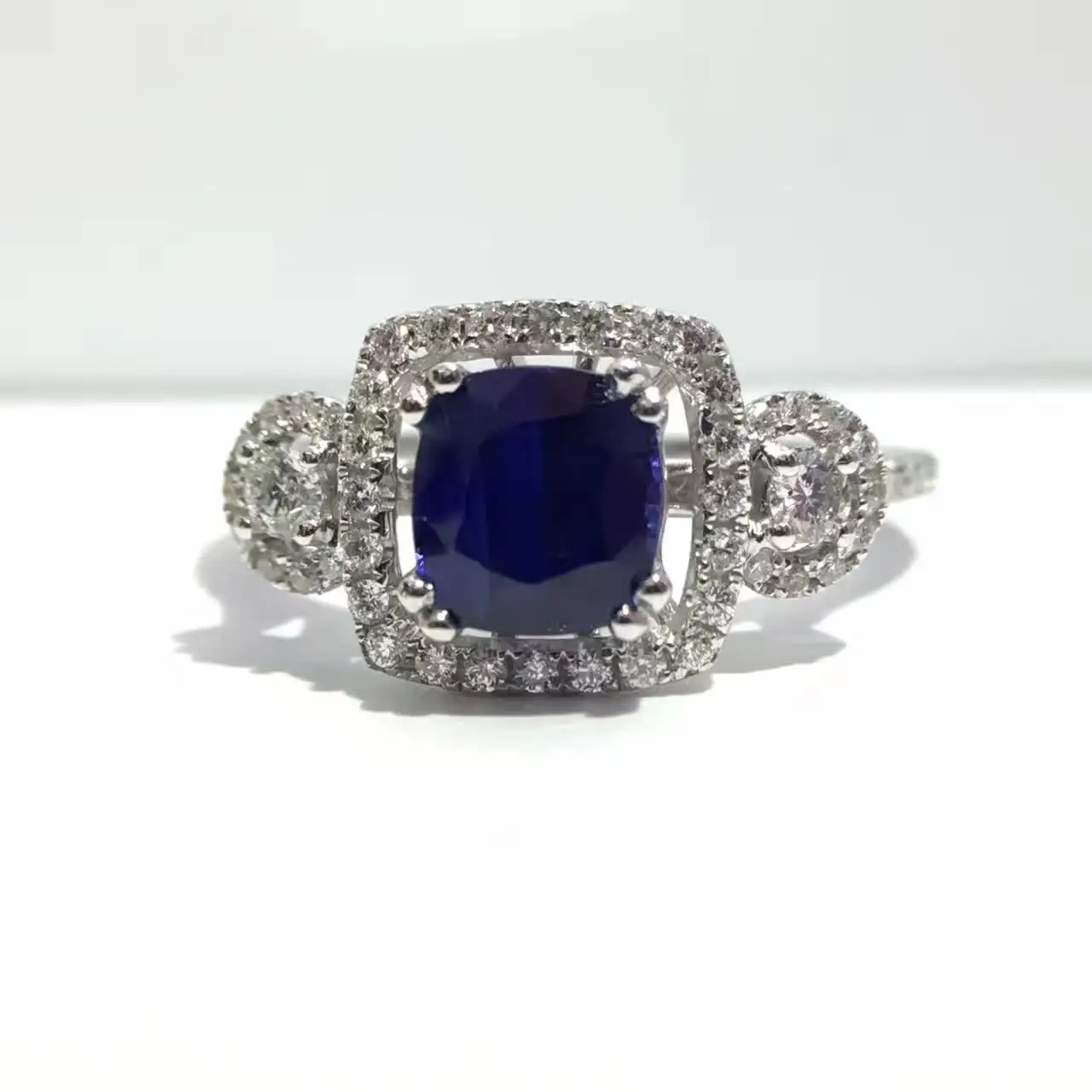 1.687ct+0.407ct 18K Gold Natural Sapphire Women Ring with Diamond Setting 2016 New Fine Jewelry Wedding Band Engagement