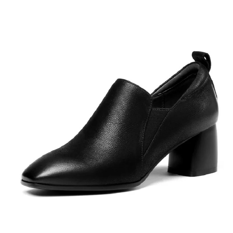 

2019 spring and autumn square head thick heels casual shoes women's shoes black ljj 0324