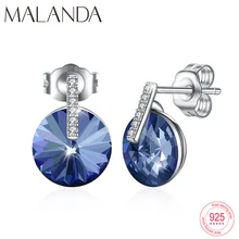 Malanda кристаллы от Swarovski круглые серьги гвоздики Стерлинговое Серебро серьги Модный пирсинг серьги из циркона, украшения подарок для девочки