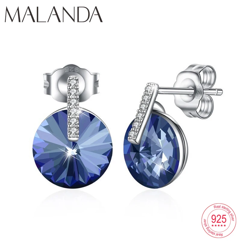 

Malanda Crystals From Swarovski Round Stud Earrings Sterling silver Earrings Fashion Piercing Zircon Earring Jewelry Girl Gift