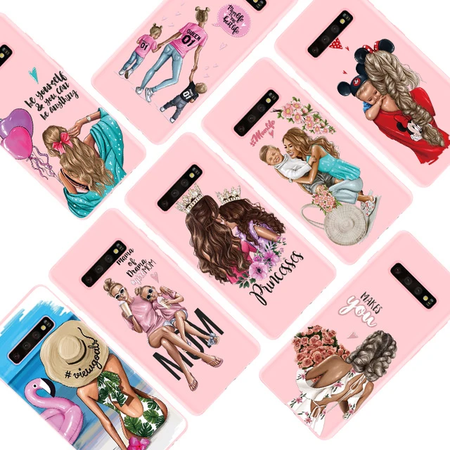 

Brown Hair Baby Mom Girl Case For Samsung Galaxy Note 8 9 4 J3 J5 J4 J7 J8 2018 2017 2016 M10 M20 M30 Case Soft TPU Matte Cover