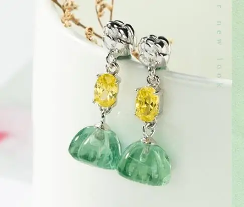 

Sterling S925 925 silver Drop Earrings fluorite Natural stone lotus seed pod for woman earring trendy 25MM