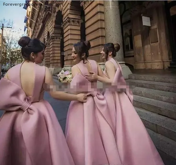 Light Purple Puffy Big Bow Bridesmaid Dresses Muslim Arabic Women Formal Gowns plus size wedding party dress  118 (9)