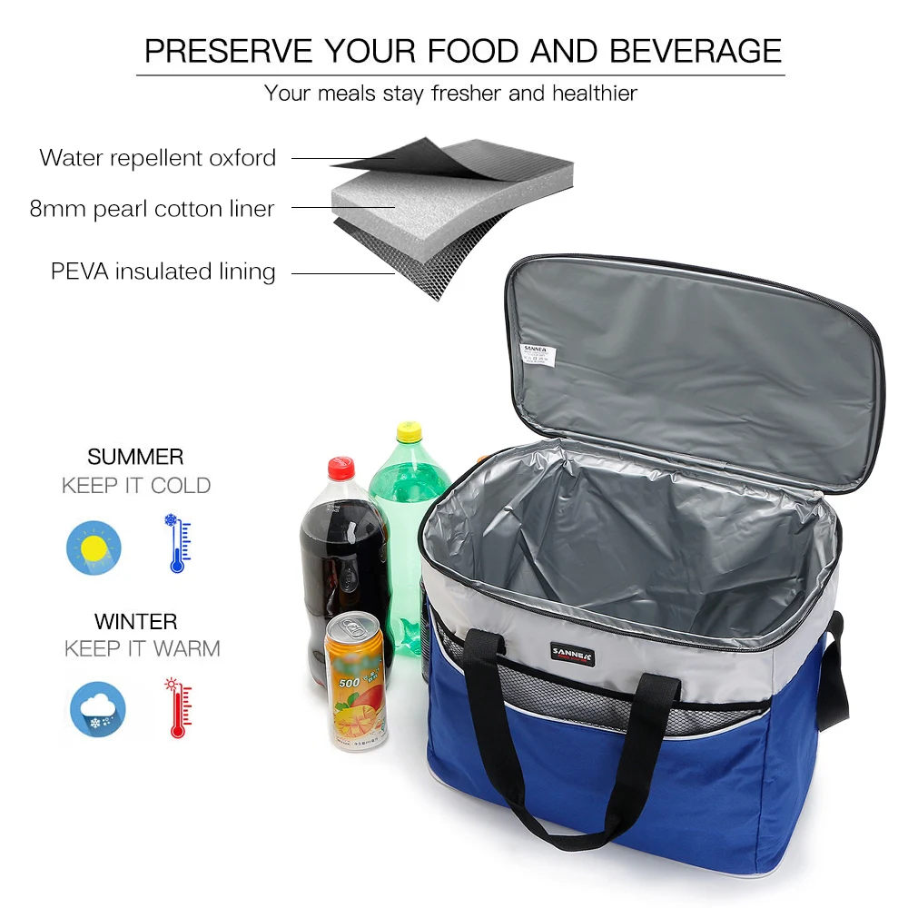 Lixada 34L уличная изолированная сумка-холодильник, сумка-тоут для обеда, Термосумка-холодильник для кемпинга, барбекю, пикника, еды, свежесть, изолированная сумка-холодильник