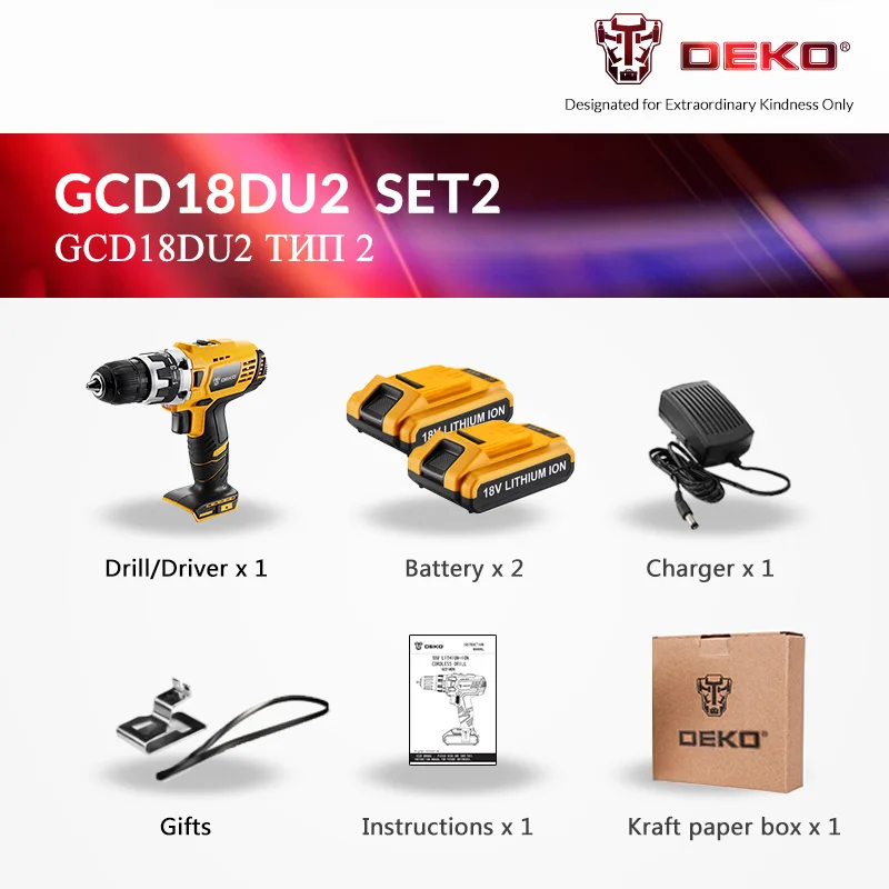 DEKO GCD18DU2 18V 38N. М DC литий-ионный Батарея 2-Скорость электрическая дрель мини отвертка Беспроводной Мощность драйвер - Цвет: Set 2