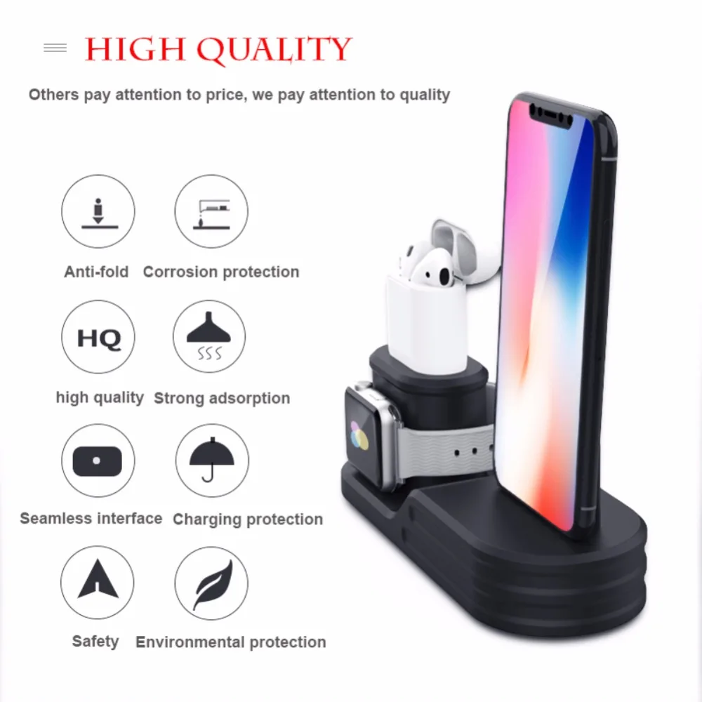 

For Apple Watch 2 3 4 Airpower mat Airpods QI Wireless Charger base For iPhone X XS Max XR 8 8Plus 10 Fast Wireless Charging Pad