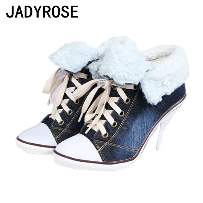 Buy Women Winter Ankle Boots Blue Denim Warm Snow