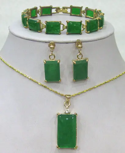 Image 2014 new fashion free shipping charming Green Jade Bracelet  earrings  Necklace Pendant Set AAA BV97