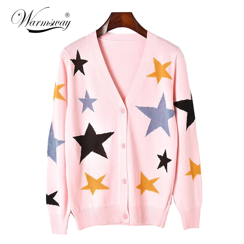 Autumn Star Hollow out Cardigans Women Sweater V-neck Elegant single buttons Knitted  Jersey Outerwear High Quality B-161