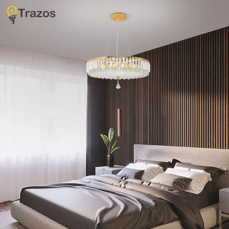 

Trazos New Luxury Crystal Chandelier Modern Lighting For Living Room Dinning Room Gold Kristallen Kroonluchter LED Lights