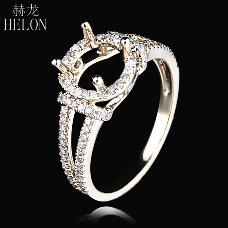 

HELON Solid 14k Yollow Gold Pave Setting 0.32ct Natural Diamonds Round Cut 6.5-7.25mm Semi Mount Wedding Ring For Women Jewelry