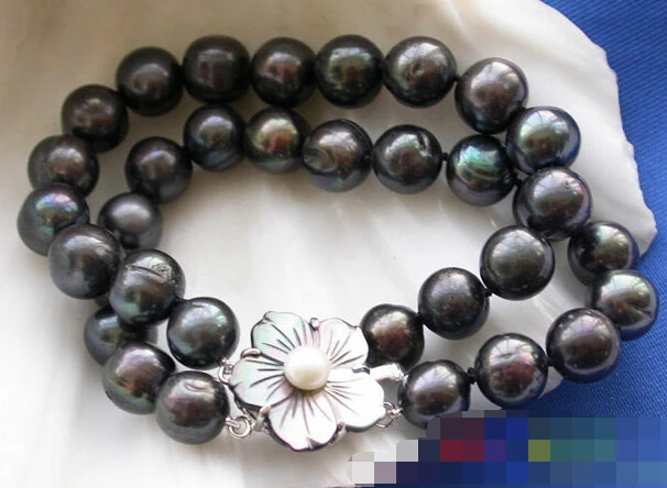 

free shipping 08706 2ROW BLACK ROUND FRESHWATER CULTURED PEARL BRACELET