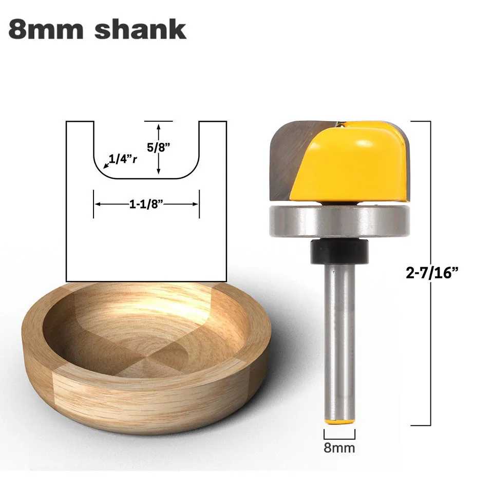 

1Pc 8mm Shank Bowl And Tray Template Router Bit Industrial Grade Two Flute Carbide Wood Mill Cutters